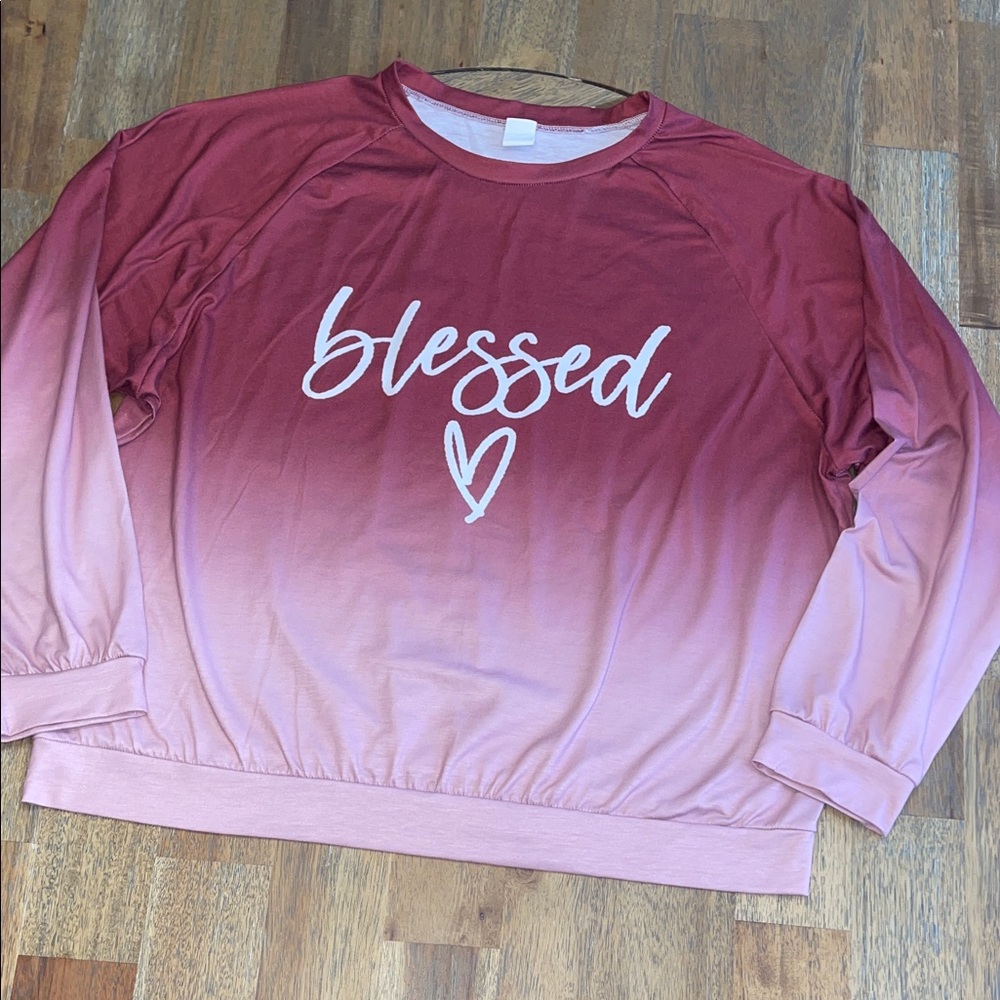 Pink Ombre 'Blessed' Long Sleeve‎ Top - Plus Size